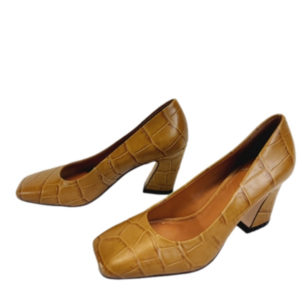 FRANCO Sarto Graciana Heels Sz 7 Square Toe Croc Print Leather Mustard Amber